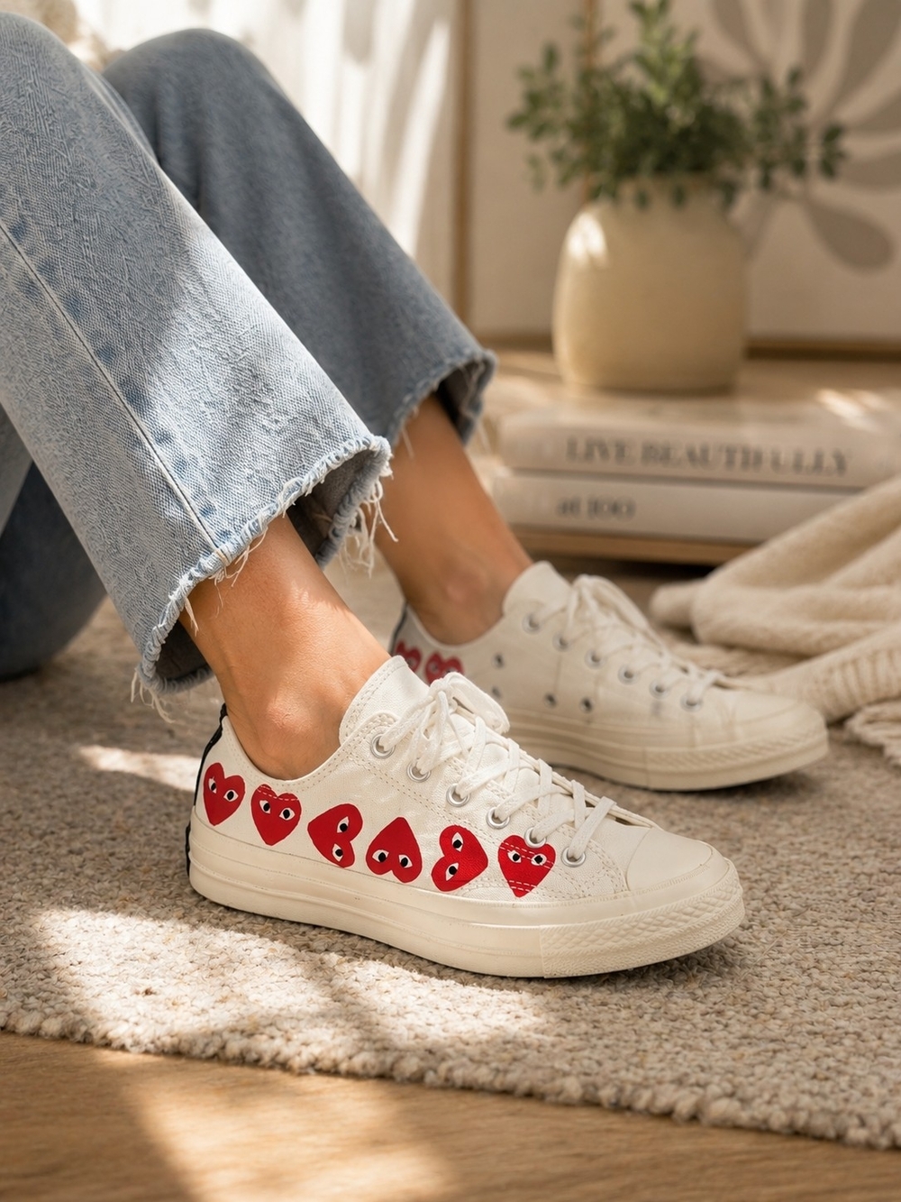 Converse x Comme des Garçons PLAY Heart Low Top Sneakers White